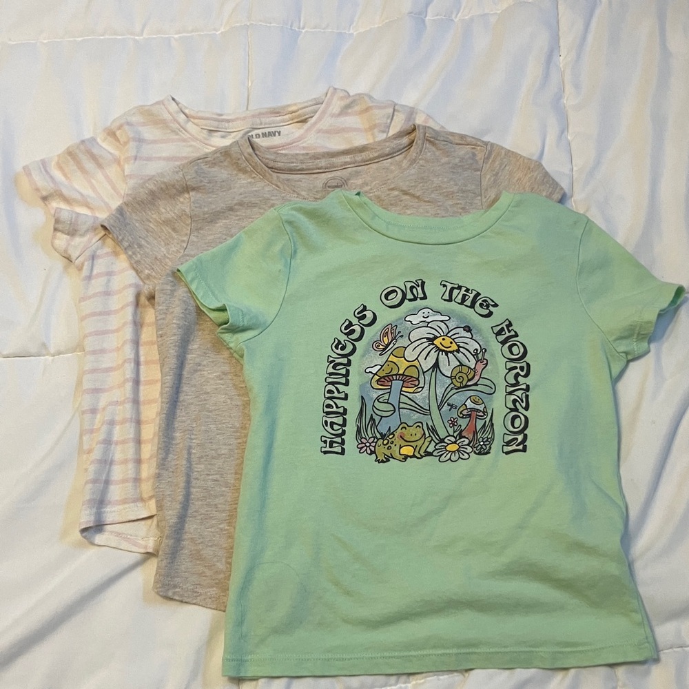 Old Navy Girls T-Shirt Trio - Mint, Cream, and Striped